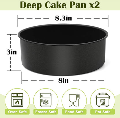 E-far 8 x 3 Inch Cake Pan Set of 2, Nonstick Stainless Steel Round Pans for Baking Birthday Wedding Layer Cakes
