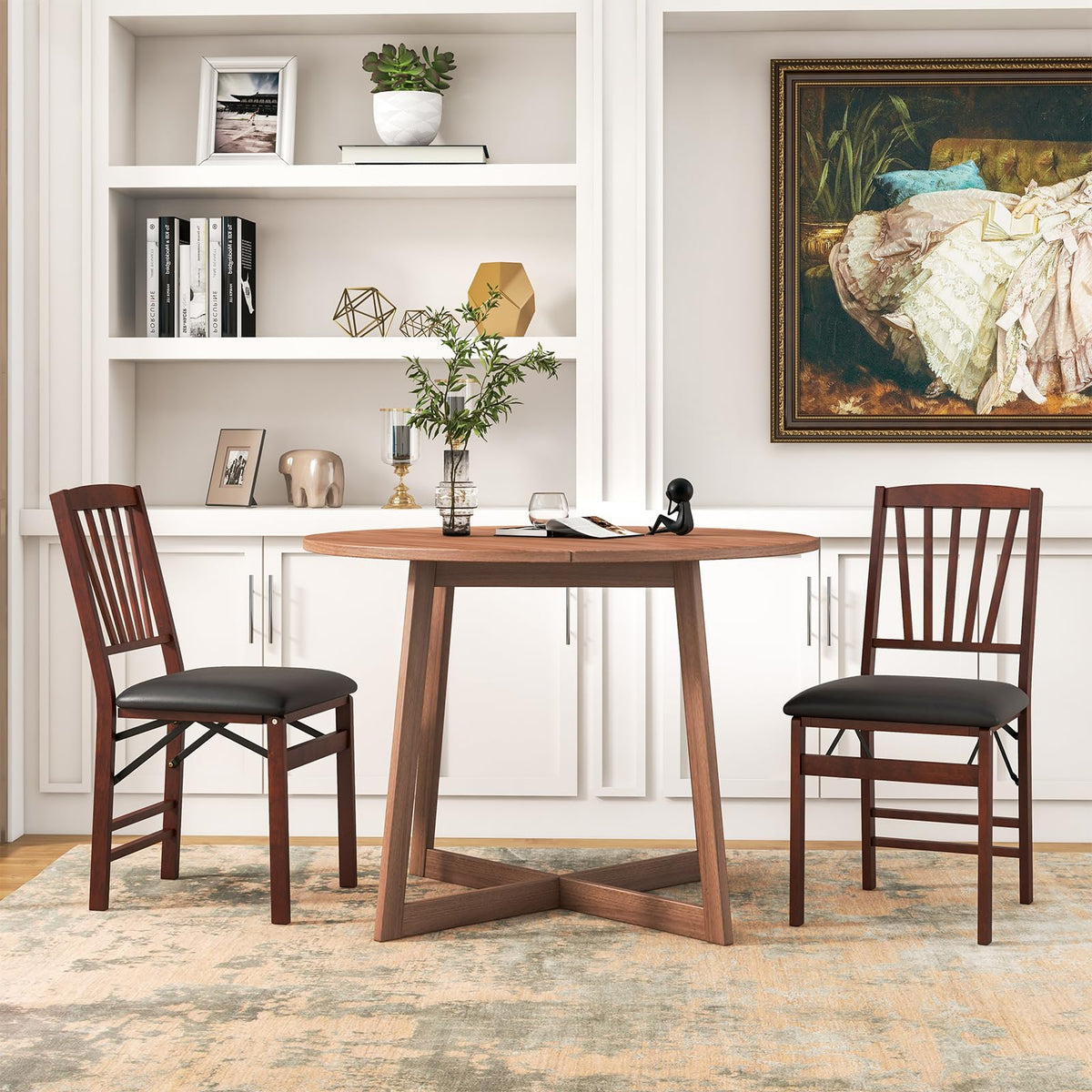 KOTEK Folding Dining Chairs Set of 4, Wooden Kitchen Chairs with Padded Seat & Solid Wood Frame, 400 LBS Weight Capacity, No Assembly Foldable Chair for Dining Room, Living Room