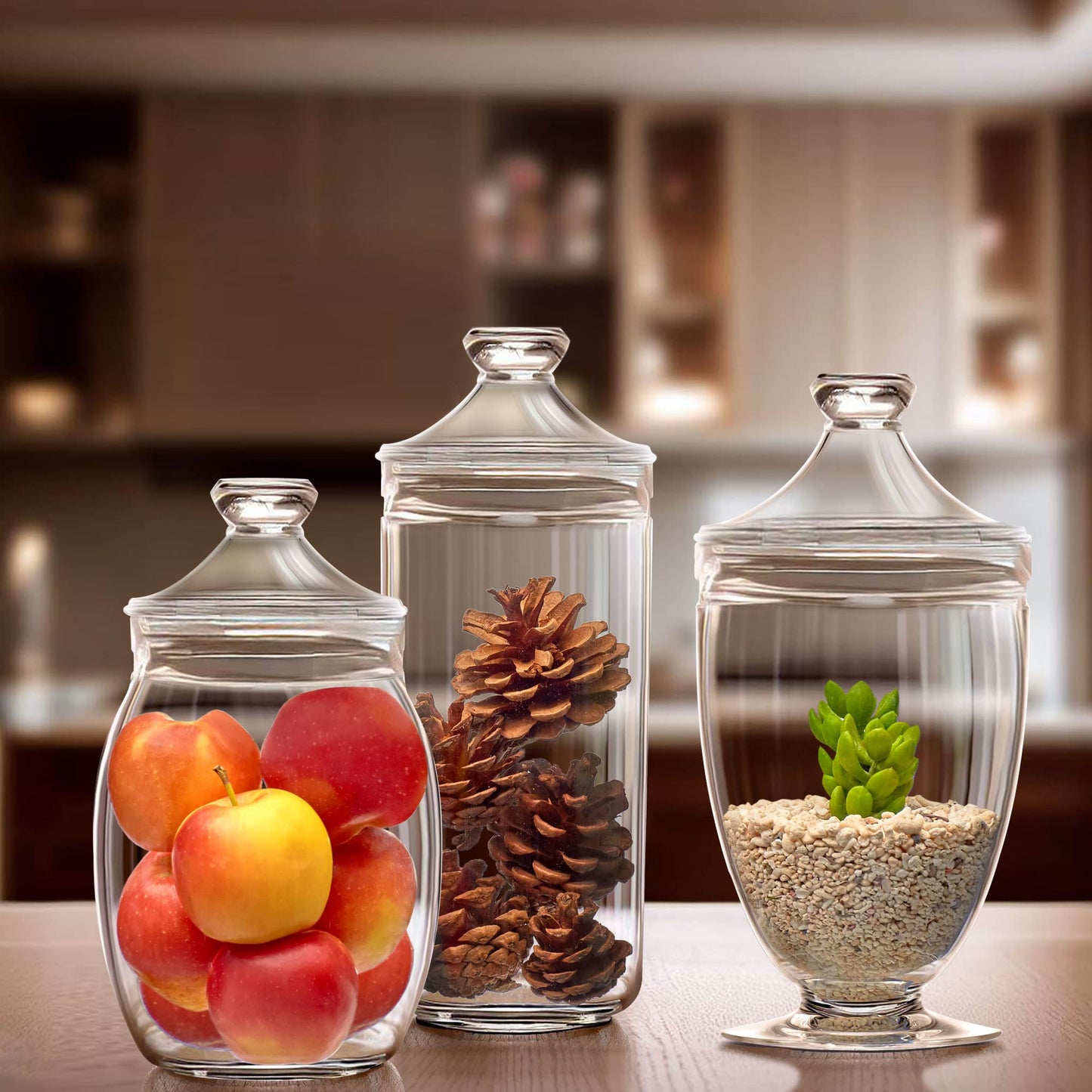 Amazing Abby - Adore - Plastic Apothecary Jars (3-Piece Set, 52/46/46 oz) (NOT Glass), Acrylic Jars with Lids, Bathroom Canisters, Candy Buffet, Wedding Display, BPA-Free and Shatter-Proof