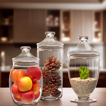Amazing Abby - Adore - Plastic Apothecary Jars (3-Piece Set, 52/46/46 oz) (NOT Glass), Acrylic Jars with Lids, Bathroom Canisters, Candy Buffet, Wedding Display, BPA-Free and Shatter-Proof