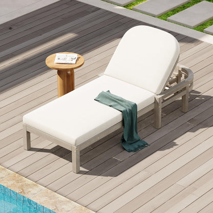 Merax Outdoor Chaise Lounge,Premium Acacia Wood Patio Recliner with Arched Backrest,5-Position Adjustable Backrest,Thick Cushion,Outdoor Lounge Chair for Poolside,Backyard,Deck & Lawn,Gray