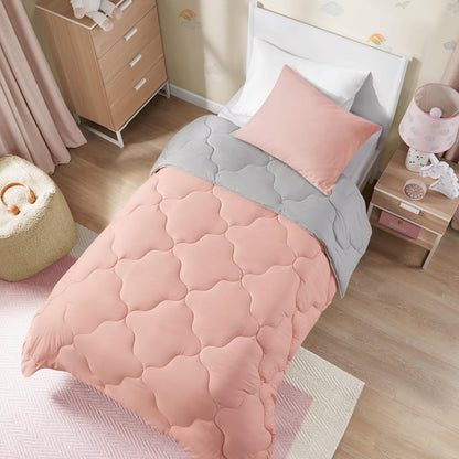Comfort Spaces Vixie Reversible Comforter Set, Twin/Twin XL 2 Piece, Coral/Gray, Trendy Geometric Quilted Cover