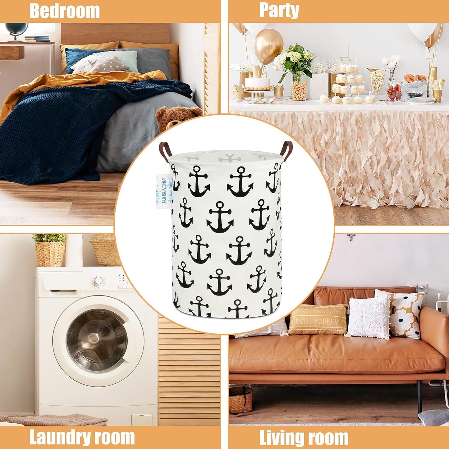 LANGYASHAN Laundry Basket Canvas Fabric Collapsible Organizer for Storage Bin Toy Bins Gift Baskets