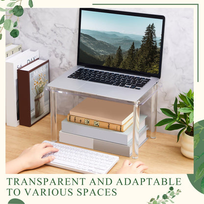 RattanView 1 Pcs 14 Inch Acrylic Risers Display Stands Rectangular 4-leg Acrylic Plant Stand, 6mm Thick Clear Shelf Riser Display Stands for Decor Collectibles Figures and Item Photography