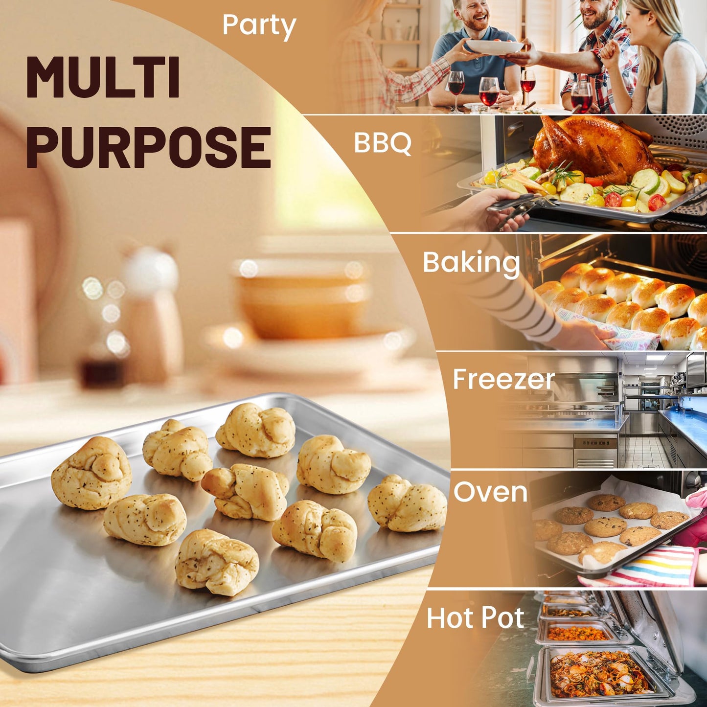 BIEAMA 6 Pack Half Size Baking Sheet Pan Aluminum Commercial Pan for Oven Freezer Bakery Hotel Restaurant 18" × 13"