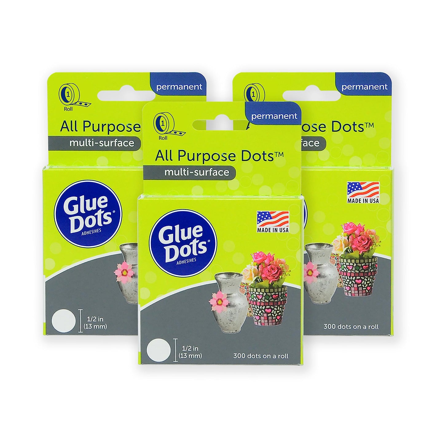 Glue Dots, All Purpose Dots, Permanent, Multi-Surface, Double-Sided, 1/2", .5 Inch, 900 Dots, DIY Craft Glue Tape, Sticky Adhesive Glue Points, Liquid Hot Glue Alternative, Clear, 3 Pack