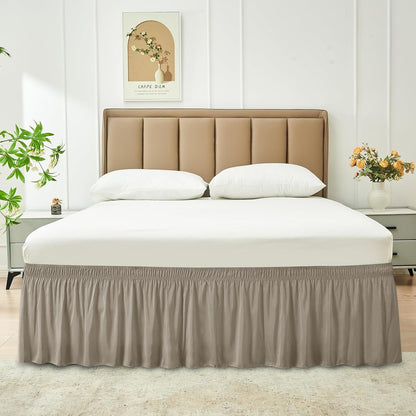 Biscaynebay Wrap Around Bed Skirts for Full & Full XL Beds, 15" Drop, Taupe