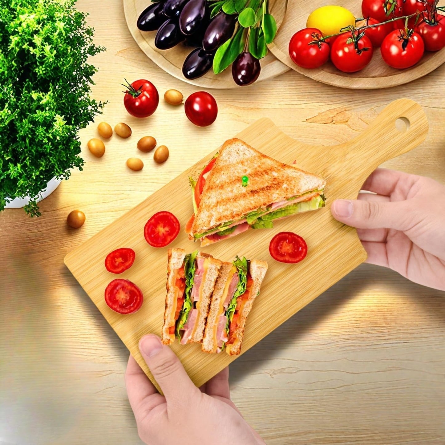 YIMITEE 12 Pack Bamboo Cutting Board with Handle, 11" x 5" Individual Charcuterie Boards, Blank Laser Engraving Board, Bulk Food Platter, Mini Board for Kitchen, Home Decor, Housewarming Gift