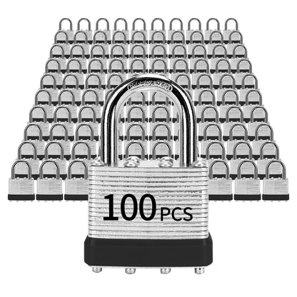 Padlocks with Same Key, LQYN 100 Pcs Laminated Keyed Padlock (1-9/16", 40mm), Keyed Alike Locks, Normal Shackle, for Storage Locker, Hasp Latch, Toolbox, Sheds