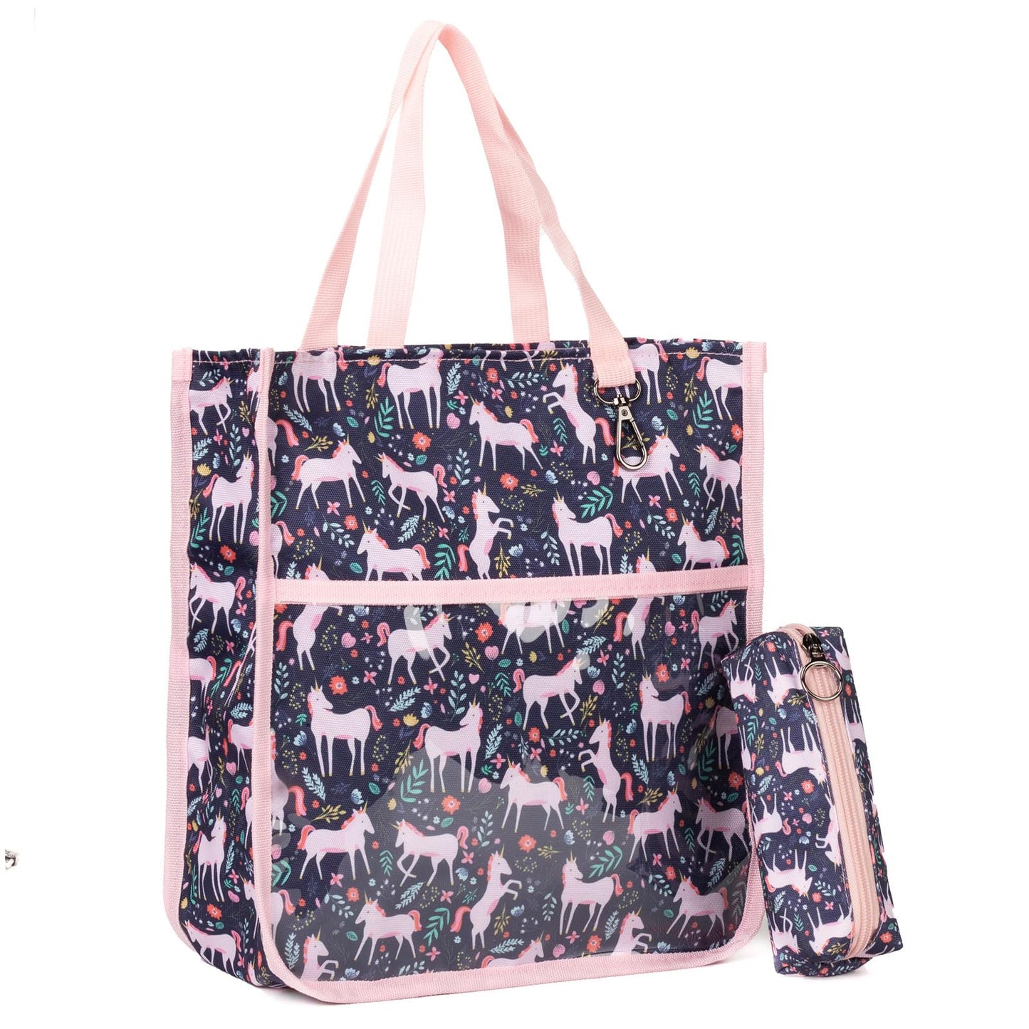 Maplerich Kids Cute Tote Bags for Boys Girls Ages 4-16,Handbags with Pencil Case, Book Tote Bags with Zipper for School and Playtime (pink)