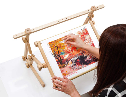 Embroidery Adjustable Lap Table Stand Hands Free Needlepoint Wooden Cross Stitch Scroll Frame Tapestry Holder Bed Table Stand Craft Tool (15.7" x 22")