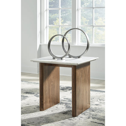 Signature Design by Ashley Isanti Modern End Table with Marble Top, White & Light Brown
