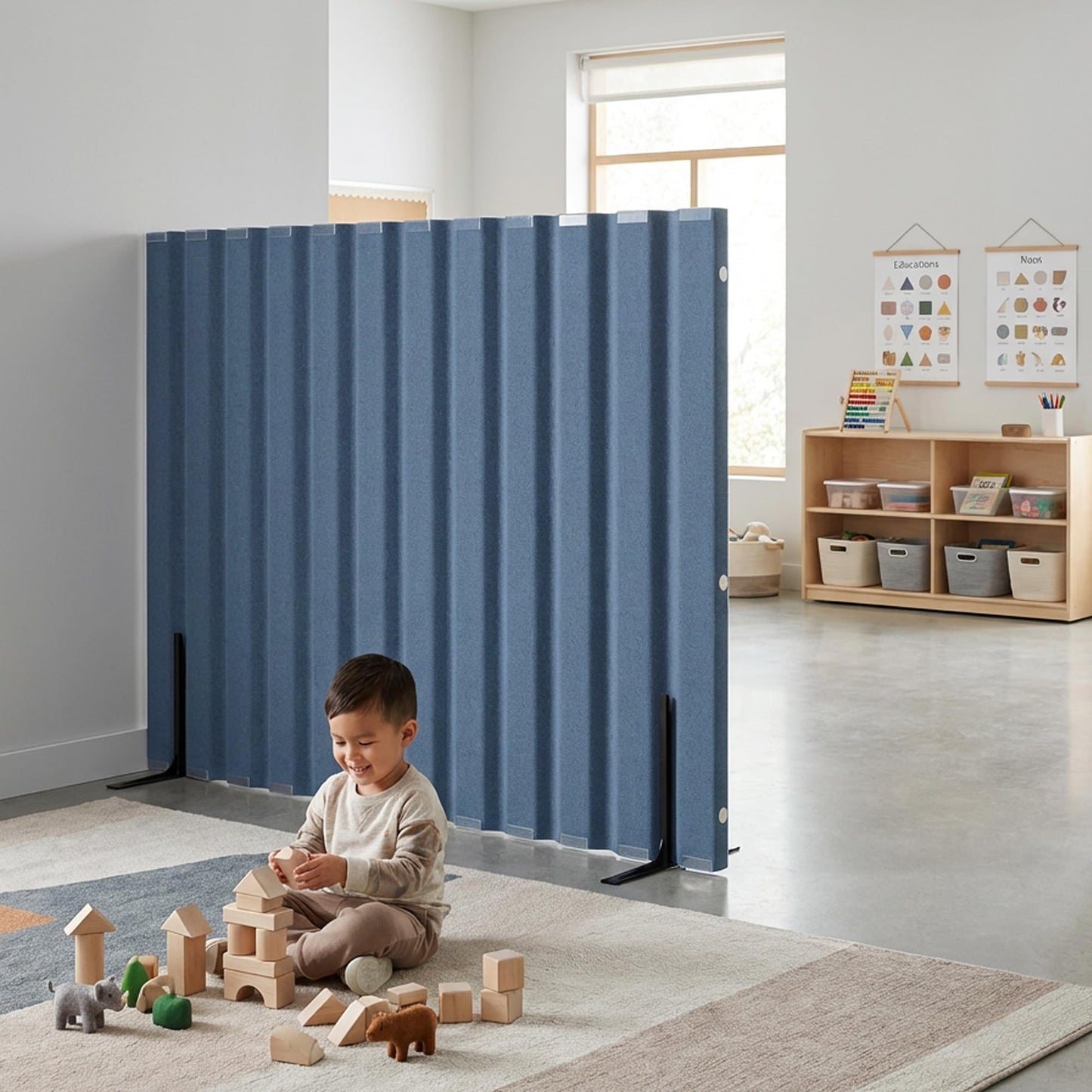 Angeles 48" x 6' Quiet Divider With Sound Dampening Panels, Freestanding Room Divider Wall, Blue