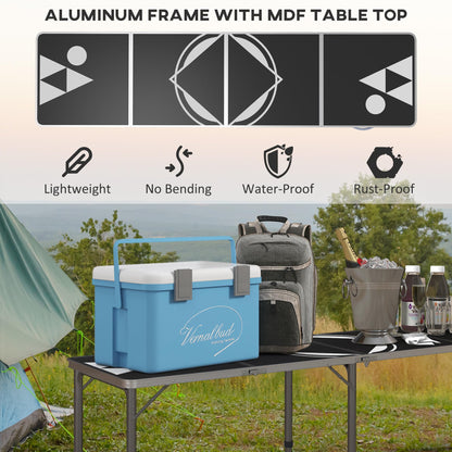 8ft Portable Beer Pong Table with Adjustable Legs, Folding Camping Table, Aluminum Picnic Table, for Party, Travel, BBQ, Beach, Black and White