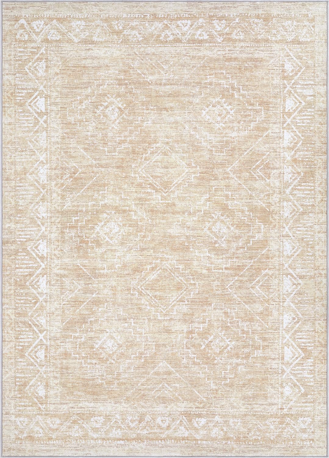 Moroccan Area Rug 2x3, Washable Distressed Non-Slip Small Rug, Soft Low-Pile Geometric Indoor Door Mat