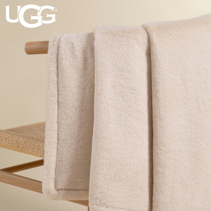 UGG Faux Fur Throw Blanket - Soft Luxury Throw for Couch, Cozy Bedroom Decor & Living Room Decor, Housewarming Gifts for Women, Beige Light Sand, 50"x70" (Marcella)