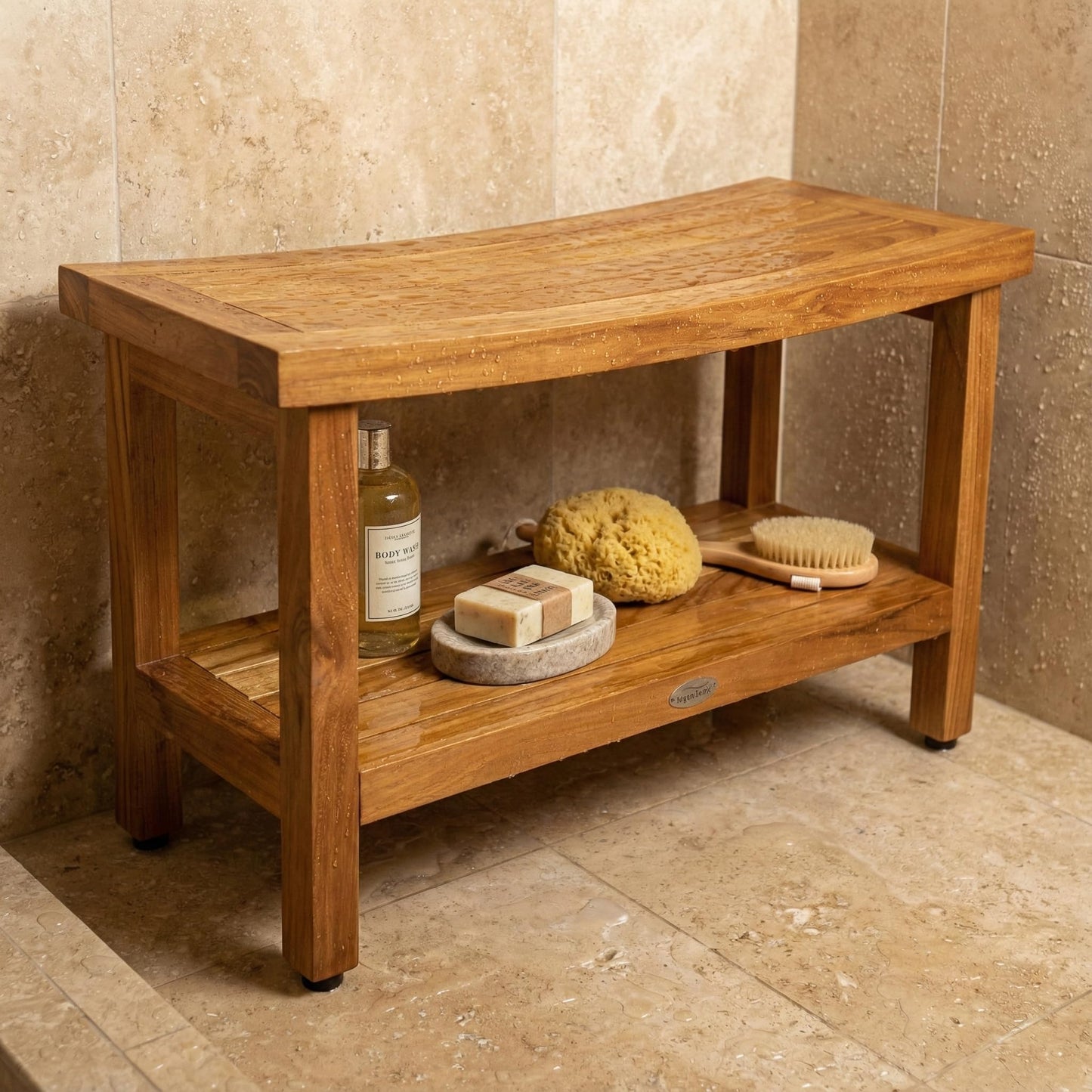 Patented 30" Sumba Teak Shower Bench with Shelf - 30 Inch (Pack of 1)