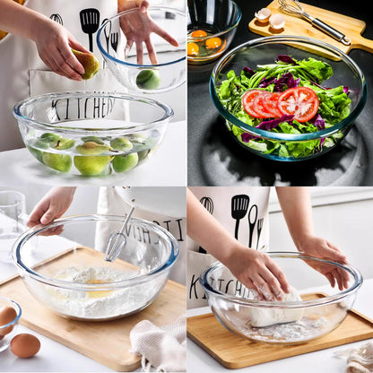 EWAFILU 6.2QT Large Glass Mixing Bowl with Lid, Clear Glass Salad Cooking Bowls for Sourdough, Salad and Storage Prepping and Baking Food Storage Set