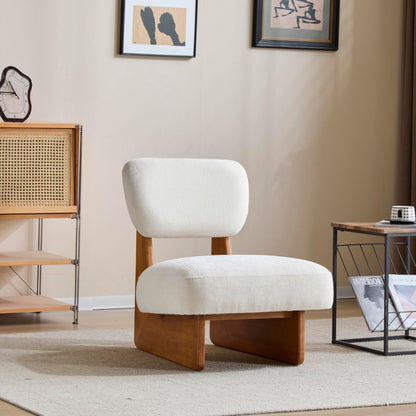 Christopher Knight Home Mores Low Profile Accent Chair Set of 2, Modern Living Room Armless Lounge Chair, Fabric Comfy Reading Chair for Bedroom, Wooden Frame and Thick Padded Seat, Beige + Natural