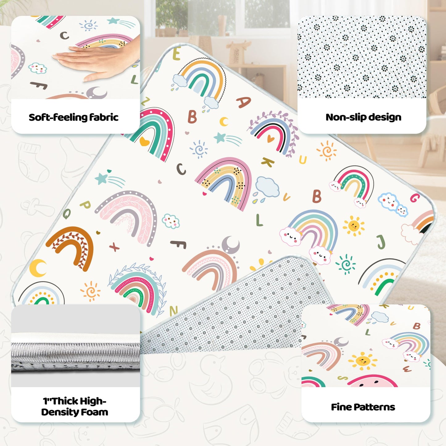Baby Play Mat, 1-Inch Thick Foam 50" X 50" Playpen Mat,Waterproof & Non - Slip Playmat for Baby Play on Floor, Wipe - Clean, Ideal for Infants, Toddlers & Kids' Crawling and Tummy Time(Rainbow)