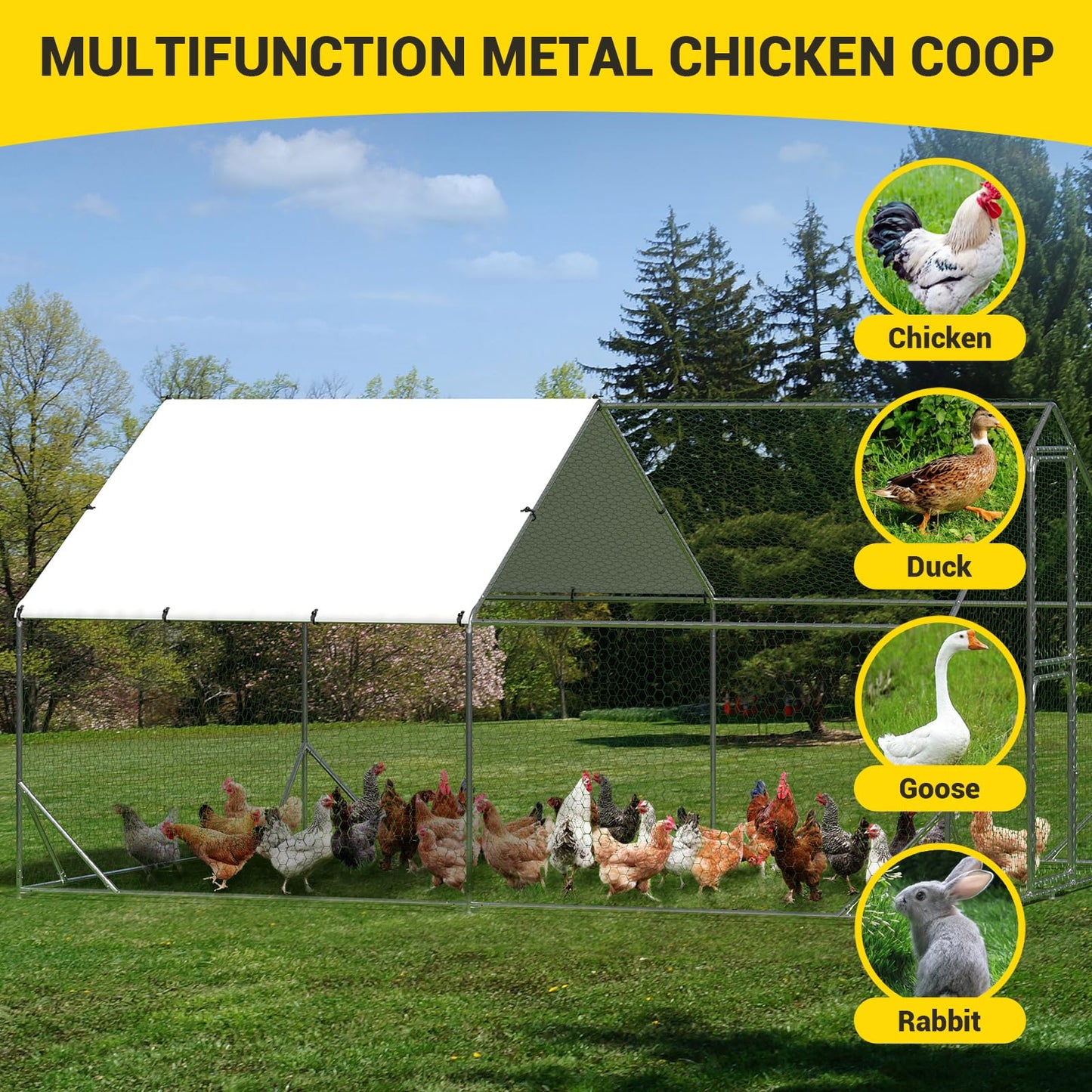 13.1' L x 9.8' W x 6.6' H Large Metal Chicken Coop, Outdoor Chicken Run with Cover and Double Door for Backyard Farm Yard