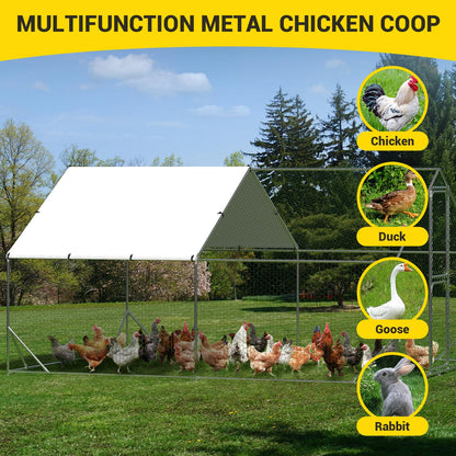13.1' L x 9.8' W x 6.6' H Large Metal Chicken Coop, Outdoor Chicken Run with Cover and Double Door for Backyard Farm Yard