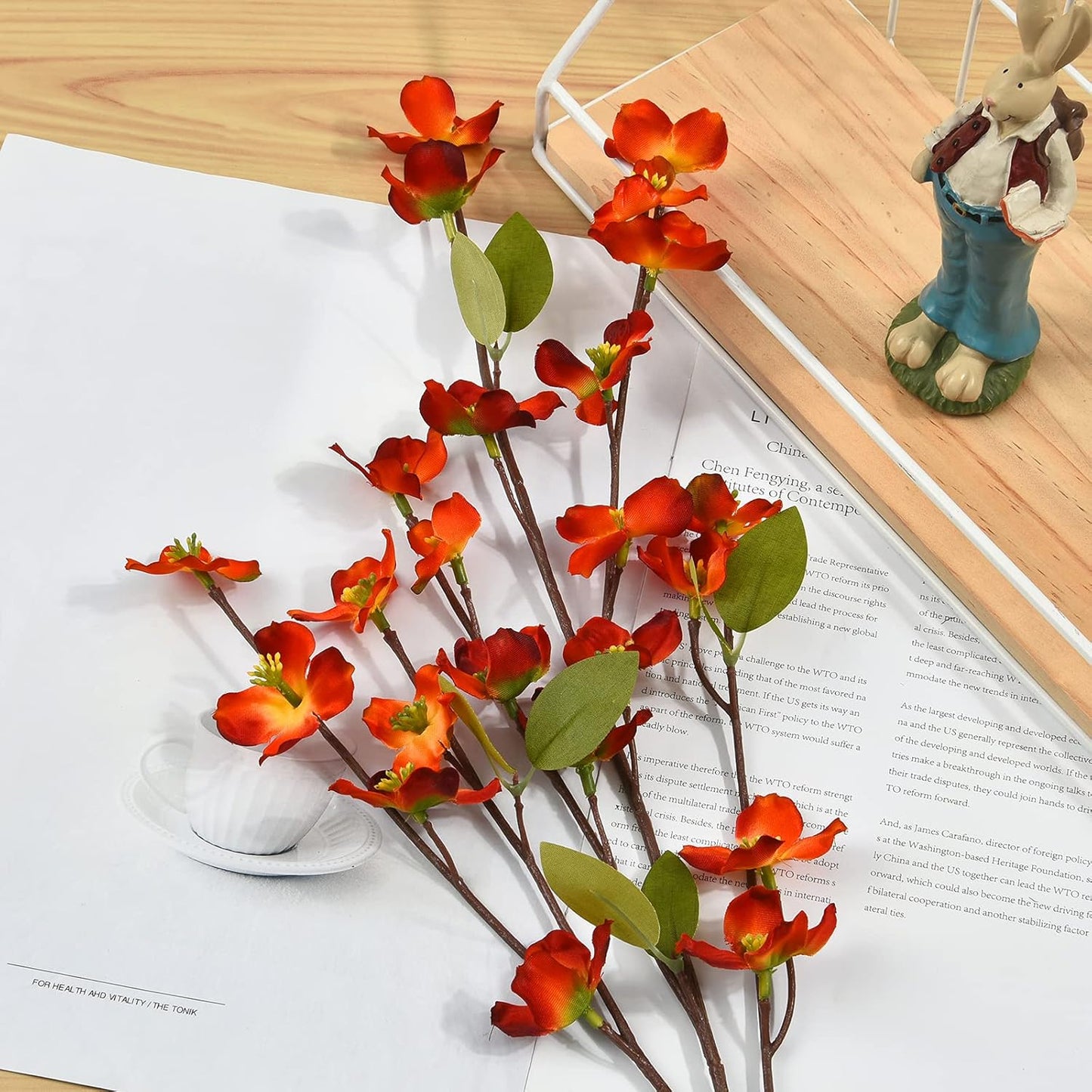 Artflower 6 Pack Artificial Silk Plum Blossom 23.6’’ Fake Flower Stems for Table Centerpieces Home Wedding Decoration