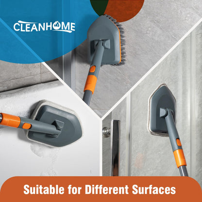 CLEANHOME Floor Scrub Brush Tile Tub Scrubber Brush with 4 Different Cleaning Heads, Shower Brush with 56” Extendable Long Handle, Scrubbers for Cleaning Kitchen, Bathroom, Tub, Tile, Wall
