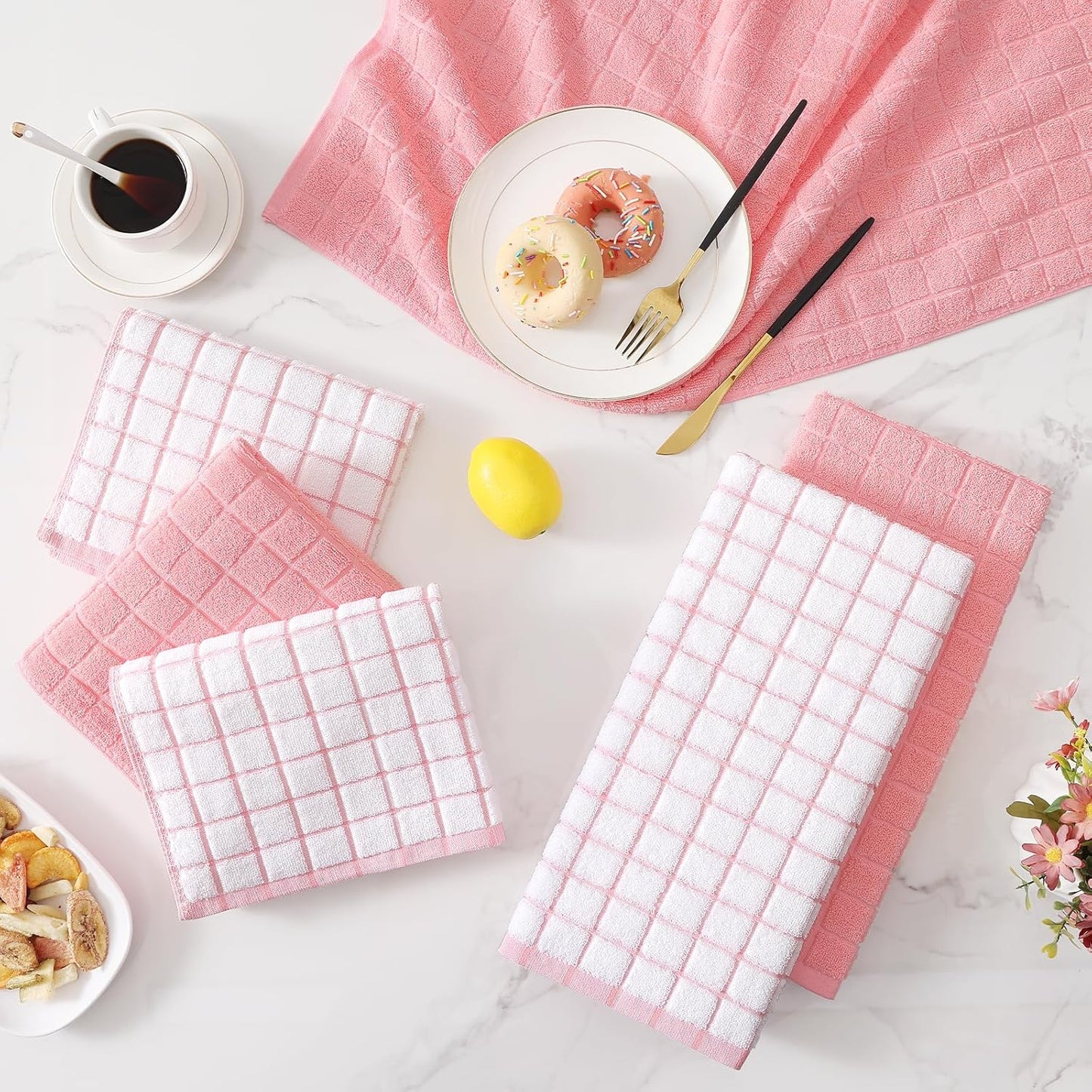 16"x 28", 390 6 Pack Homaxy Premium Cotton Kitchen Towels Large Natural Ring Spun GSM Dish Towels, Super Absorbent