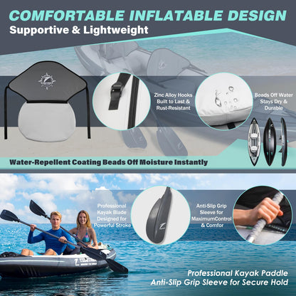 TIDETREK Inflatable Touring Kayak 1-Person & 2-Person with Waterproof Seat & Full Accessory Kit, Lightweight Recreational Kayak for Lake, River & Fishing (Storm Edge, 2-Person(Tandem))