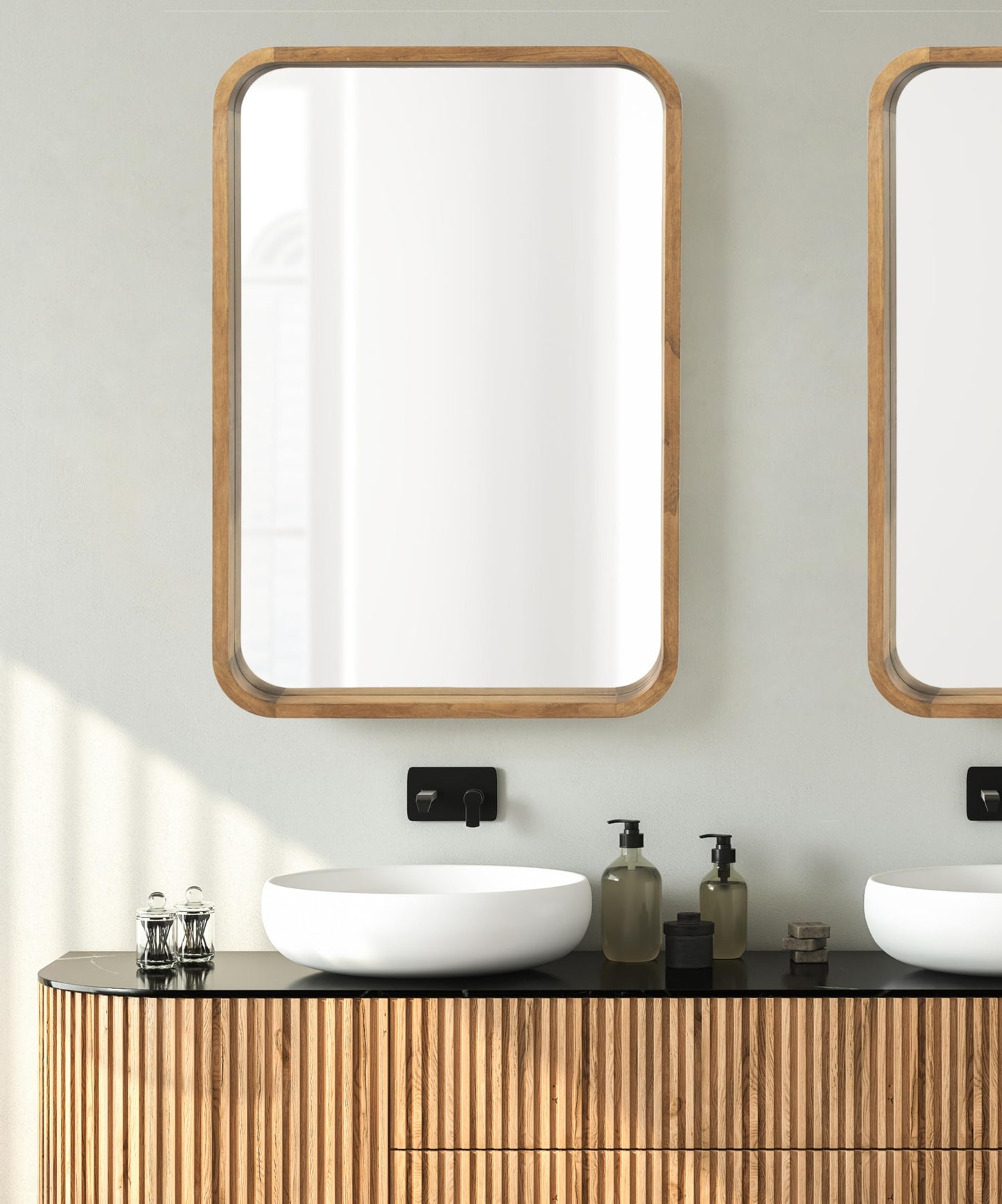 Kate and Laurel Hutton Modern Rounded Rectangle Wall Mirror; 24 x 36; Natural Rustic; Decorative Farmhouse Rectangular Wall Decor for Bathroom Mirror for Over Sink