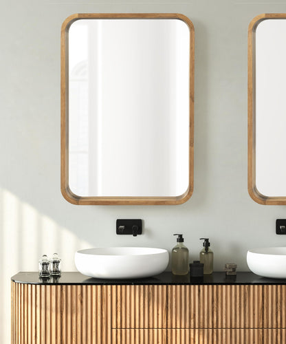 Kate and Laurel Hutton Modern Rounded Rectangle Wall Mirror; 24 x 36; Natural Rustic; Decorative Farmhouse Rectangular Wall Decor for Bathroom Mirror for Over Sink