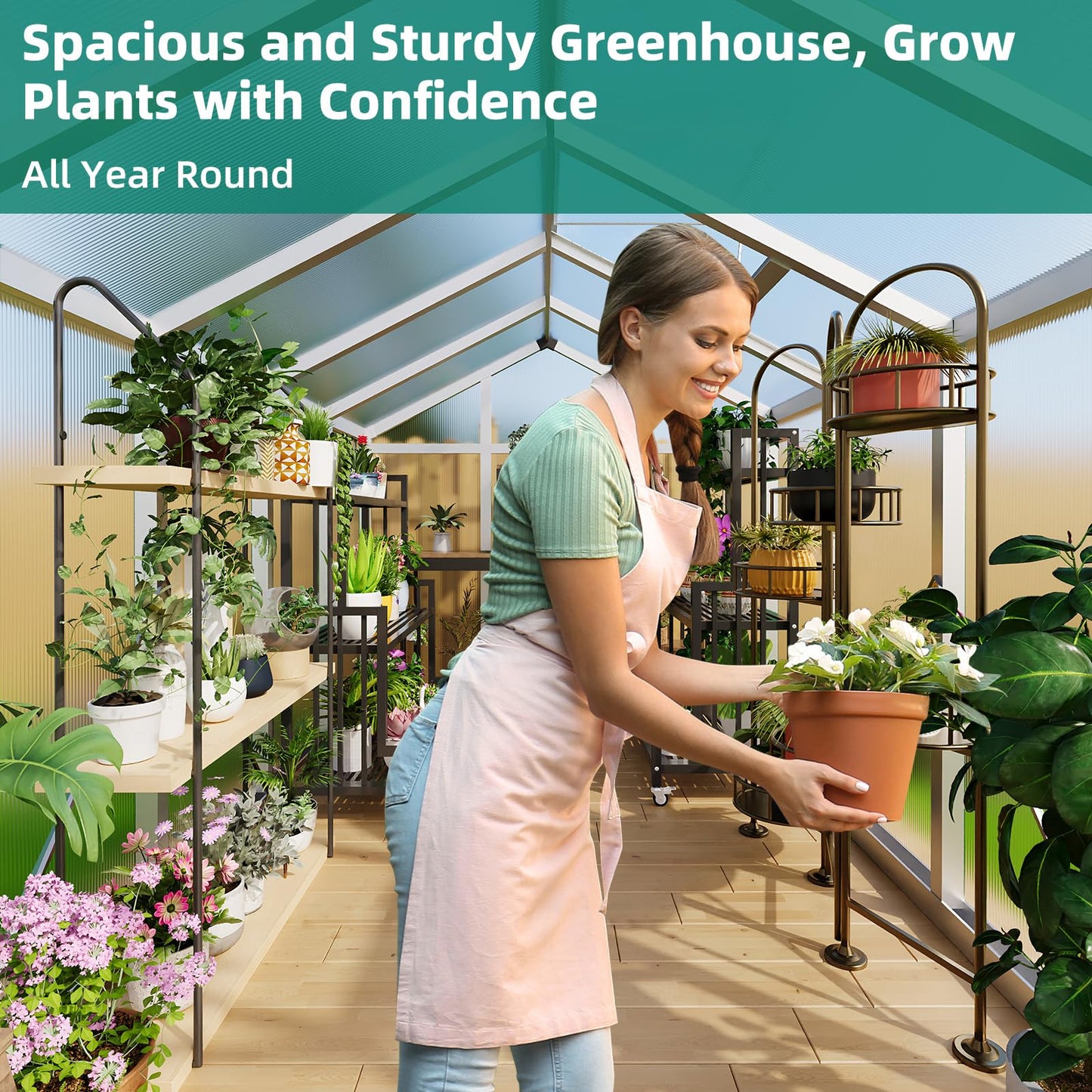 6x10 FT Greenhouse - Large Aluminum Greenhouses for Outdoors, Heavy Duty Polycarbonate Greenhouse with Roof Vent&Ground Nails, Walk-in Green Houses for Garden, Backyard, Patio, Easy Assembly