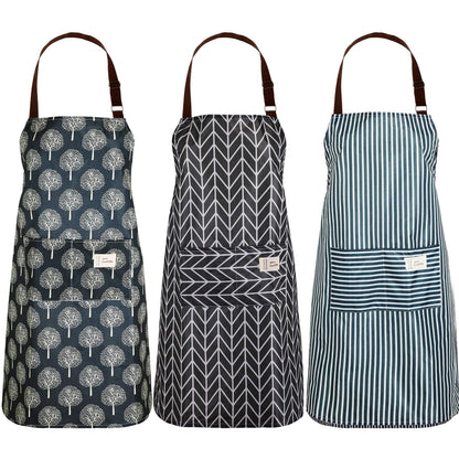 SATINIOR 3 Pieces Waterproof Bib Apron with 2 Pockets Adjustable Cooking Kitchen Apron for Women Men Chef BBQ Baking Cleaning(Black,Blue,Grey)