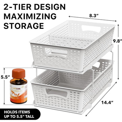 Simple Houseware 2 Tier Bathroom Organizer Tray Pull-Out Sliding Drawer, Under Sink Storage, White
