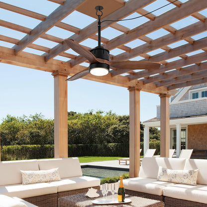 EKIZNSN 32“ Wet Rated Ceiling Fans with Lights Outdoor Hanging for Gazebo Waterproof, DC Motor w 3 Reversible Walnut Wood Blades, Walnut
