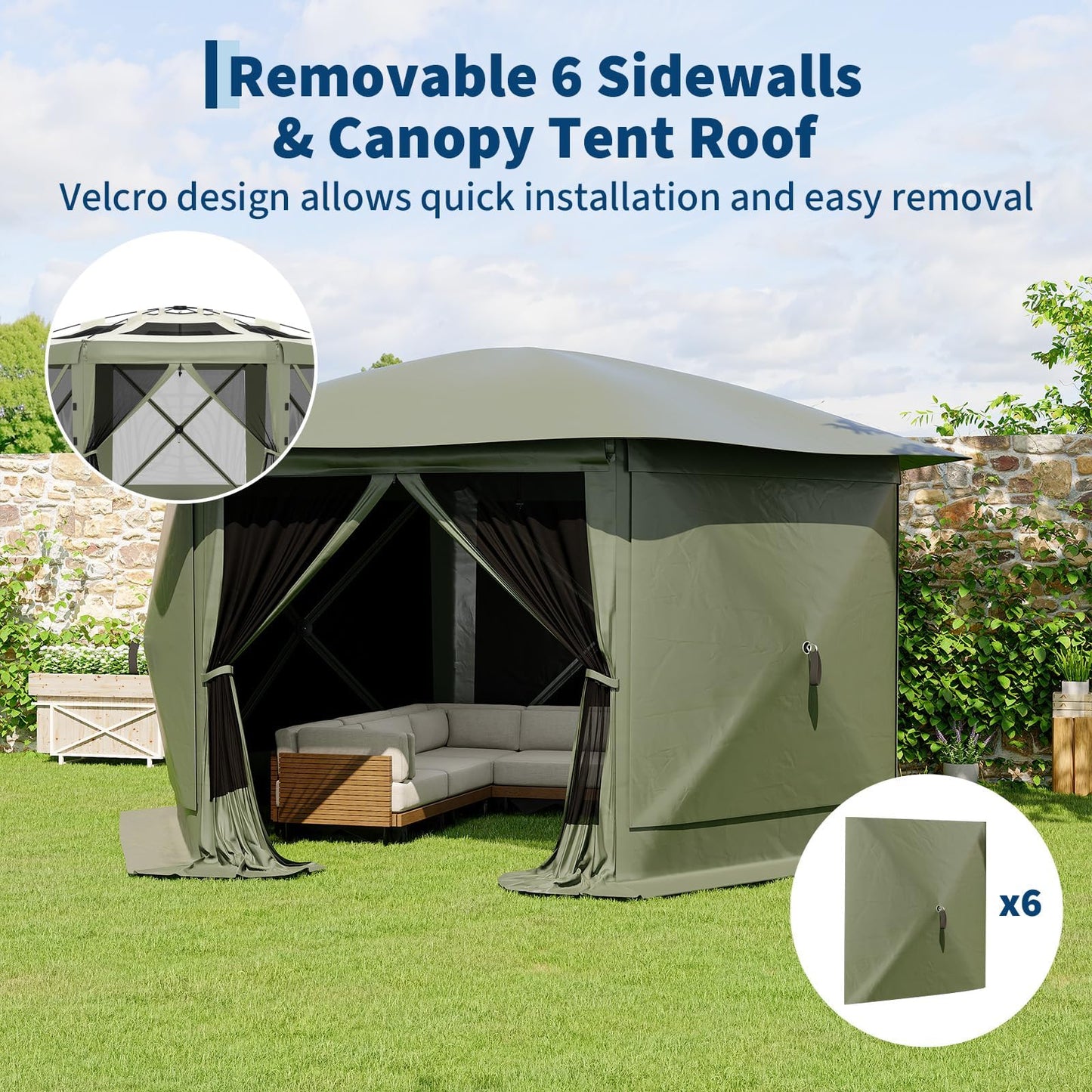 11.5x11.5FT Pop Up Canopy Tent 6 Sided Hexagon Screened Shelter with Mesh Windows, Portable Outdoor Gazebo Tent with Carry Bag, Stakes for Camping Backyard Lawn Patio