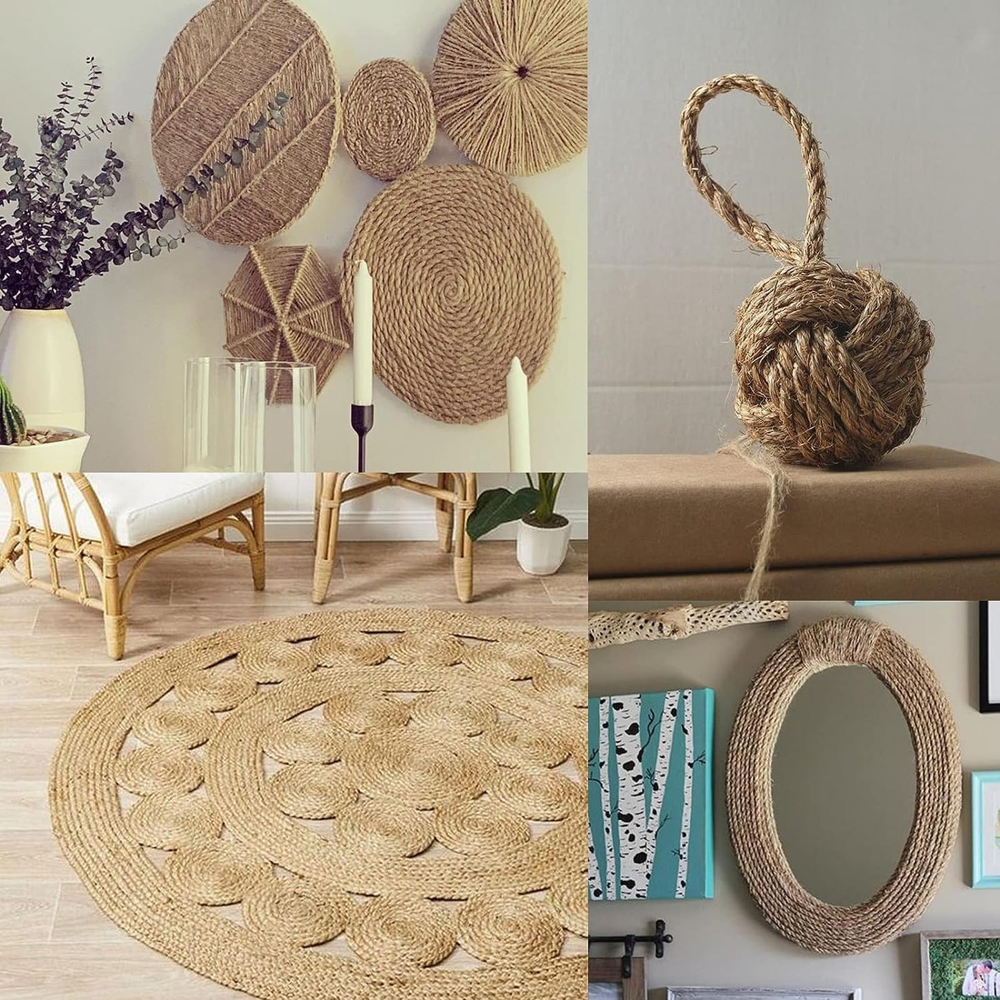 KINGLAKE GARDEN Jute Rope,Hemp Rope Heavy Duty Jute Rope 1/4 inch x 164 Feet(6 MM x 50 M) Twisted Hemp Rope for Indoor and Outdoor Gardening,Crafts, Home Decorating, Climbing,DIY