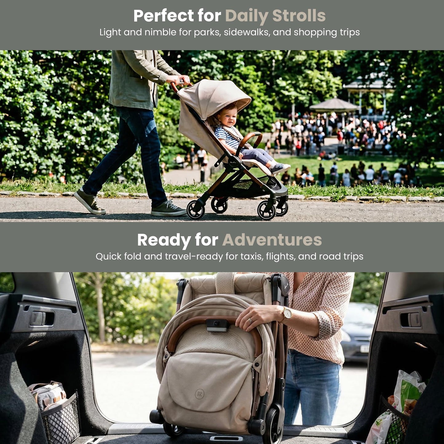 Silver Cross Clic Compact Travel Stroller – (Latte) – Lightweight Baby Stroller for Airplane Travel – One-Hand Fold, Lie-Flat Infant & Toddler Seat – Birth to 55 lb