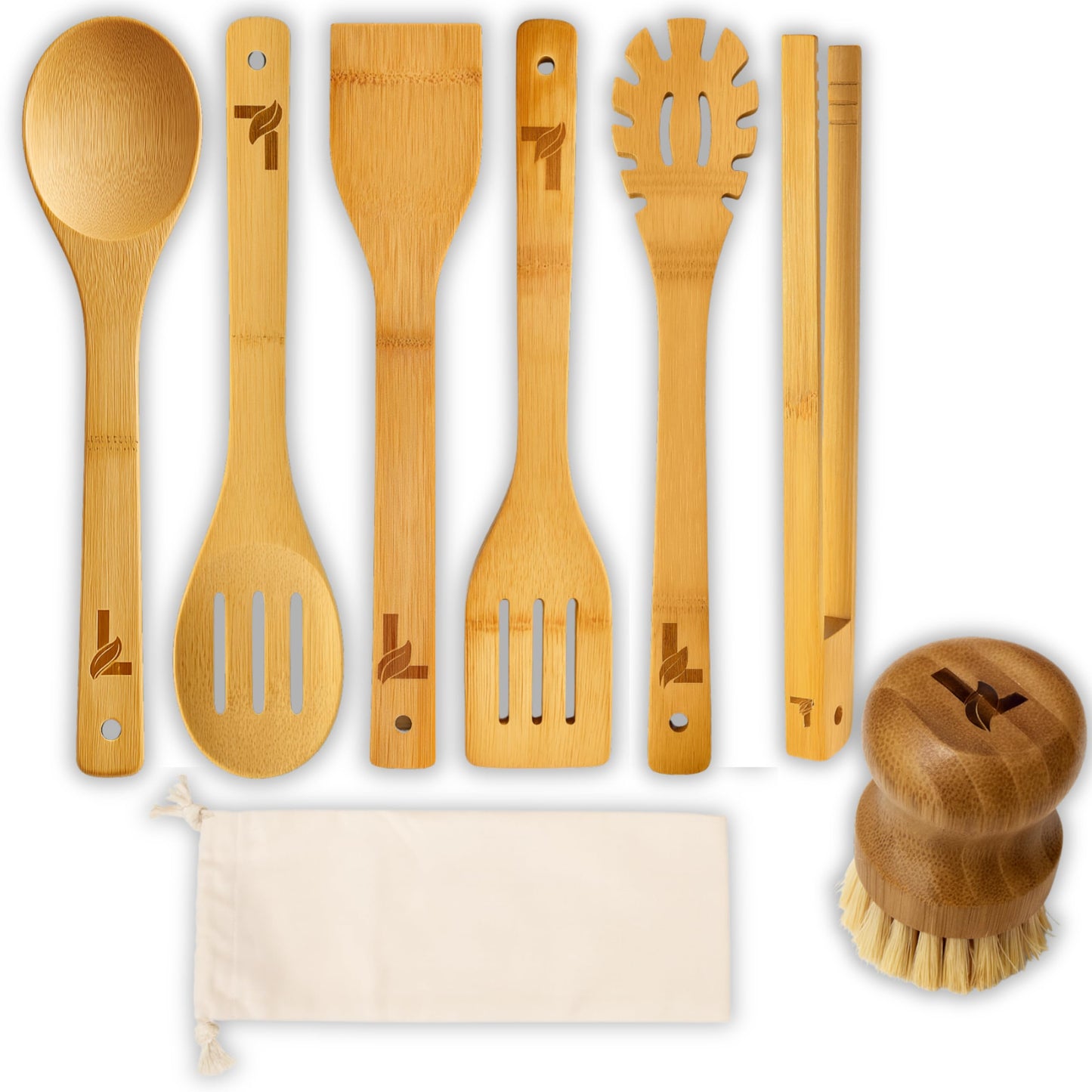 Luma Living Home Bamboo Kitchen Utensil Set, 7-Pieces Natural Cooking Utensils for Nonstick Cookware, Eco-Friendly Wooden Spoons and Spatulas for Cooking