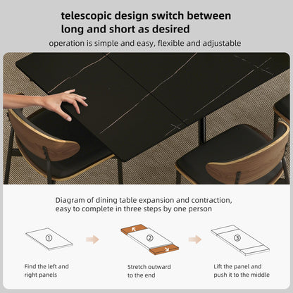 gaoyangjiaju 62.9"-94.4" Modern Extendable Dining Table for 6 to 10 Seats, Rectangular Sintered Stone Table with High Hardness and Easy Maintenance for Dining Room Family Gathering, Black Top