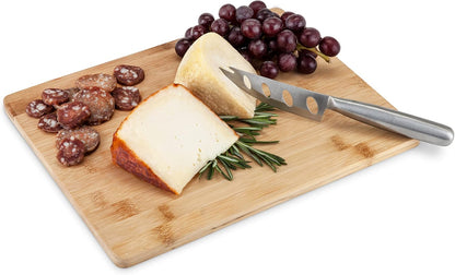 Set, 12.5" 9.75" True Appetize Bamboo Cheese Board and Stainless Steel Knife Serving Tray, Charcuterie Boards