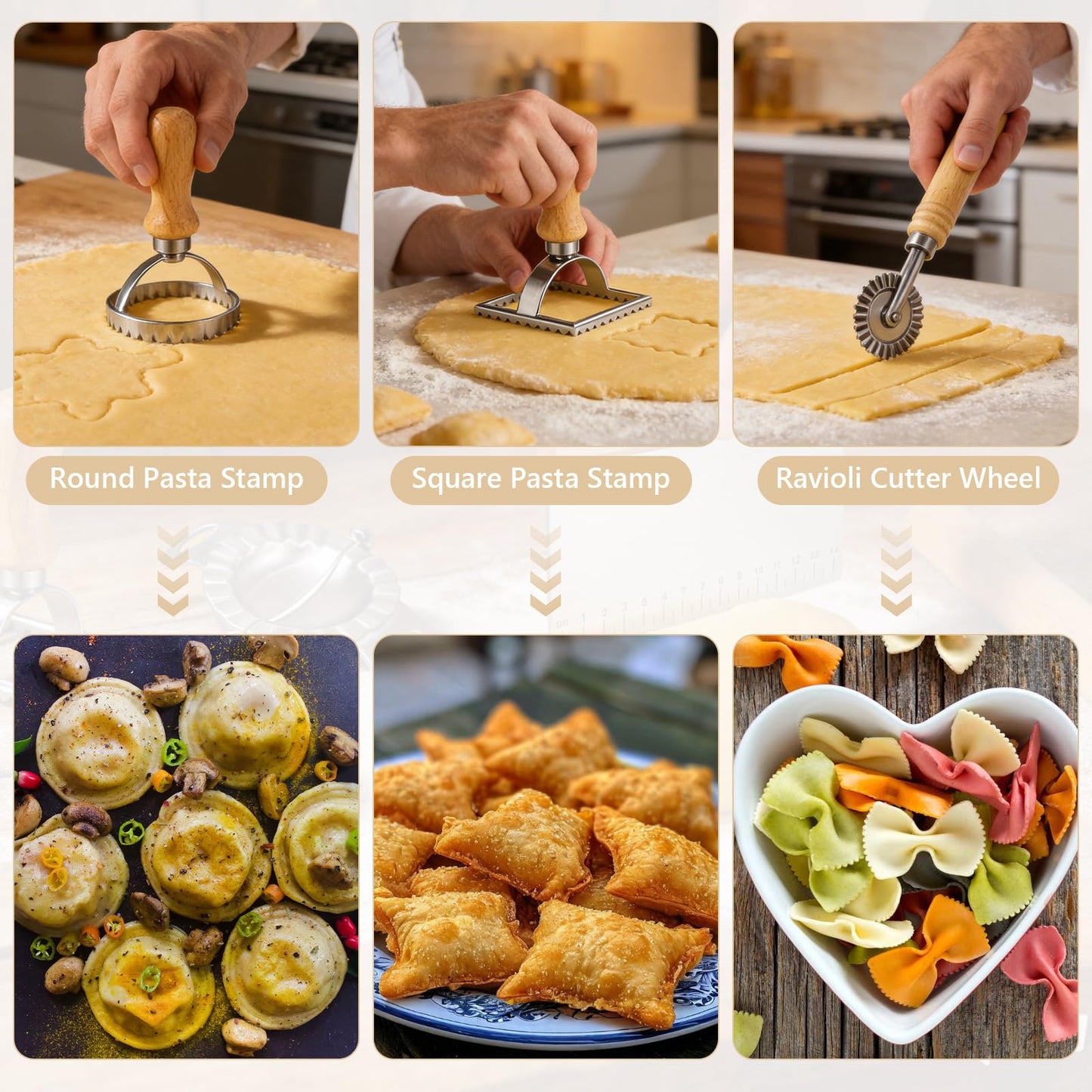 11 Pcs Pasta Making Tools-3 Size Rolling Pins，2 Dumpling Molds，Dumpling Marker，Square and Round Pasta Stamp,Dough Cutter,Pasta Drying Rack,Gnocchi Board,Pasta Making Kit Accessories for Home