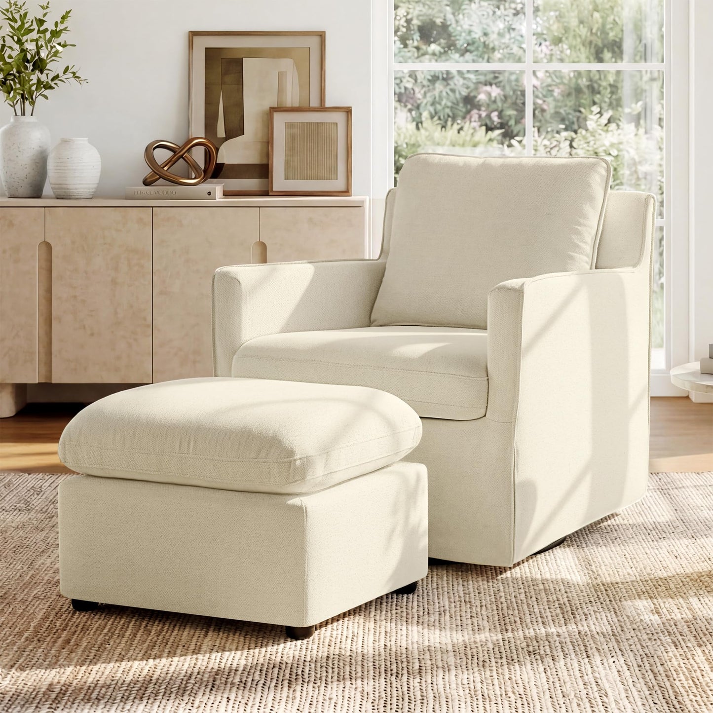 KISLOT Swivel Accent Chair with Ottoman, Rocking Recliner 360 Degree Swivel Armchair Machine-Washable Cover for Nursery Living Room Bedroom