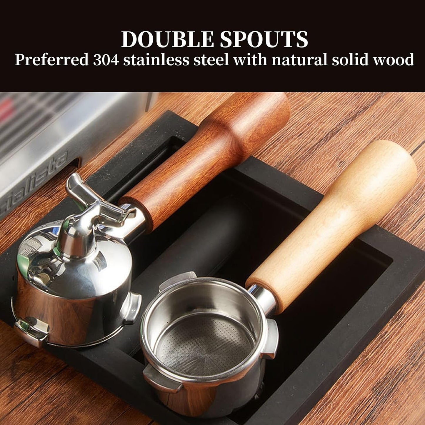 Coffee Portafilter with Double Spouts, 54mm Filter Basket, Solid Wood Handle, Fits Breville 870 880 Coffee Machine (C1