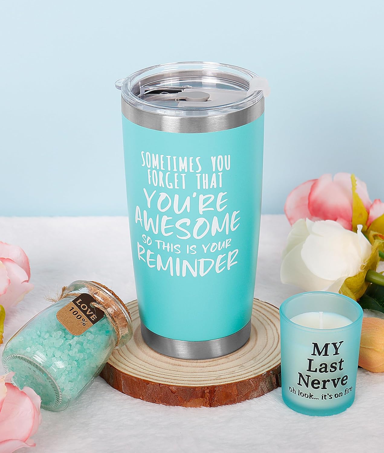Birthday Gifts for Women Mom - Christmas Gifts - Relaxing Spa Gift Basket - Appreciation Gift for Her - Tumbler Candle