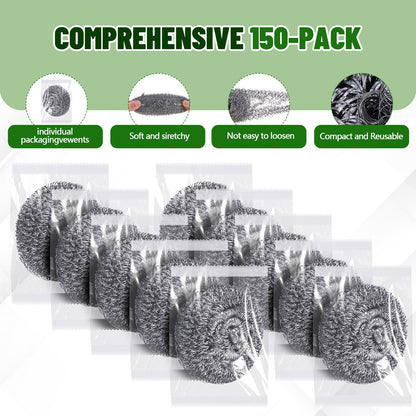 Honeydak 150 Pack Stainless Steel Scourers Steel Wool Scrubbers Bulk Separately Packaged 2.5 Inch, 15 Gram Metal Scourers Sponges Wire Scouring Pad for Stove Pot Pan Oven Kitchen Restaurant(Classic)