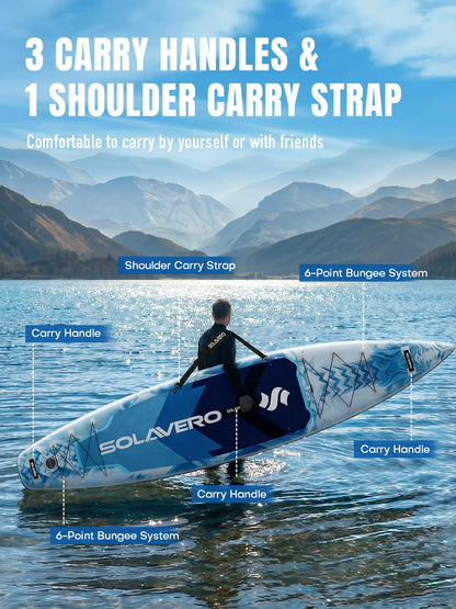 SOLAVERO Inflatable Stand Up Paddle Board, Adventure 12.5'×33" Extra Large SUP with Premium Accessories, Anti-Slip EVA Deck for Adults 600lb Capacity Upgraded Paddleboard for River, Ocean