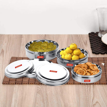 Sumeet Stainless Steel Chocolate Flat Slim Canisters - Puri Dabba/Storage Containers Set of 3Pcs Medium Set