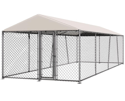 Lyromix 10 x 15FT Large Outdoor Dog Kennel with Roof, Dog Kennel Outside with Waterproof Cover, Galvanized Heavy Duty Chain Link Dog Runs Cage Playpen for Outside with Secure Lock